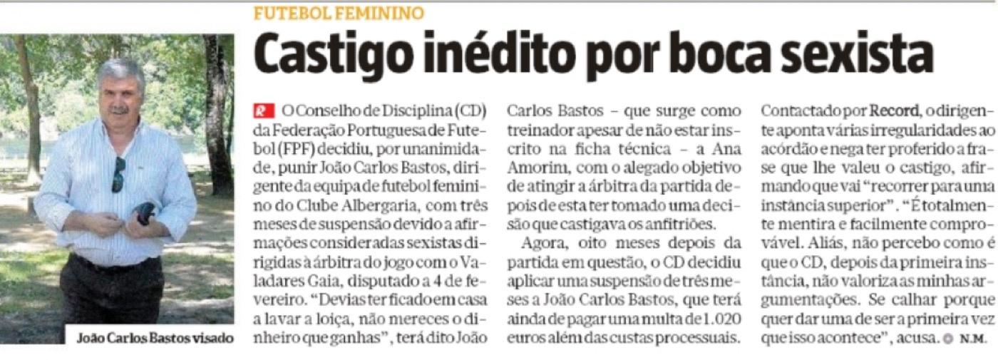 Recorte Record: dirigente do Albergaria
